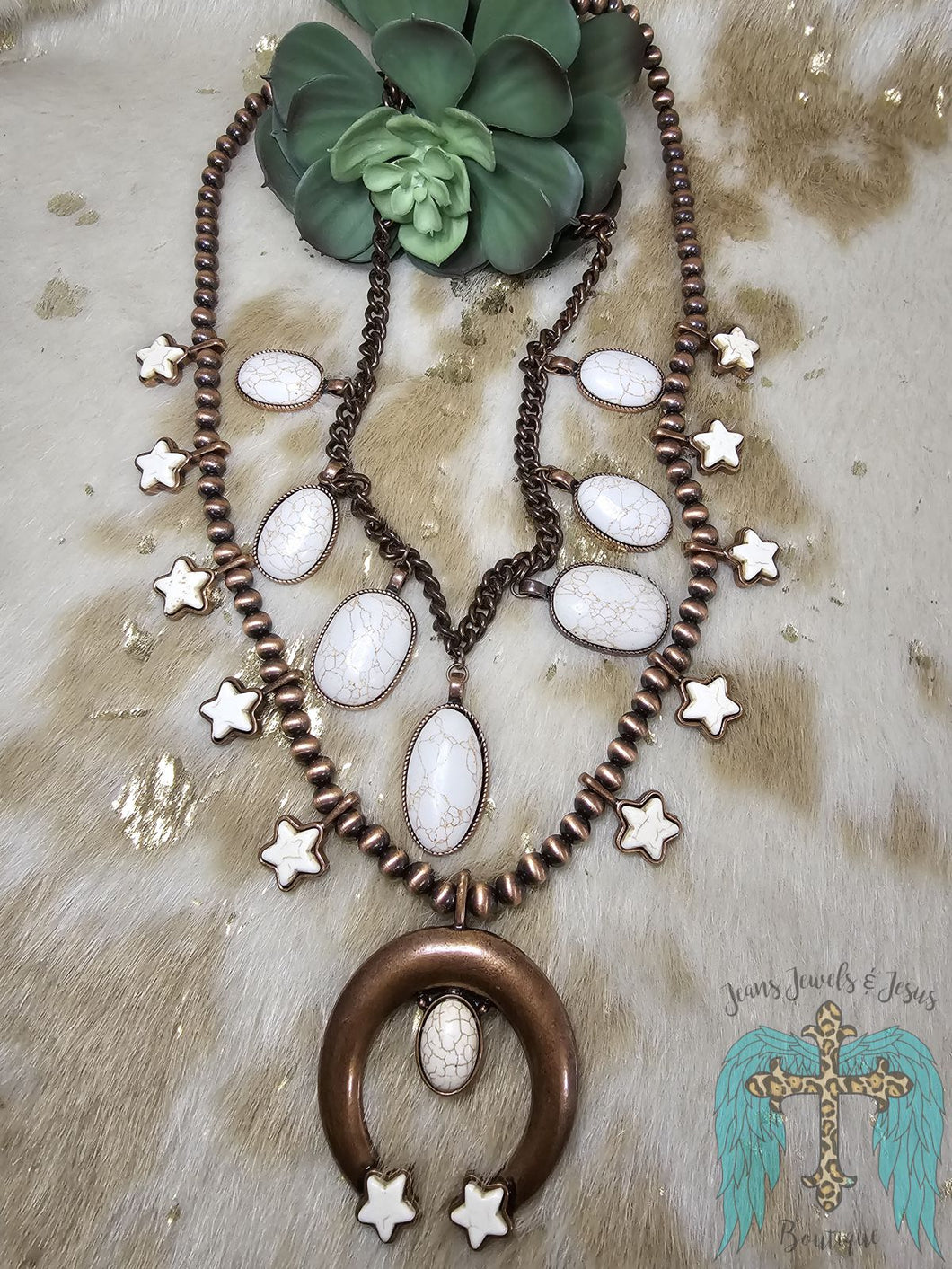 Ivory And Copper Star Squash Blossom Necklace