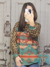 Load image into Gallery viewer, Aztec Top With Leopard Sleeves
