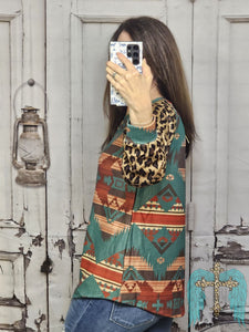 Aztec Top With Leopard Sleeves