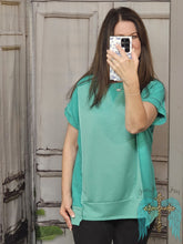 Load image into Gallery viewer, Hi Low Terry Short Sleeve Top-Teal
