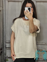 Load image into Gallery viewer, Hi Low Terry Short Sleeve Top-Cream
