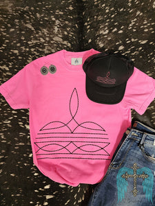 Pink With Black Boot Stitch Tee