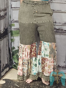 Flowered Patchwork Palazzo Pants