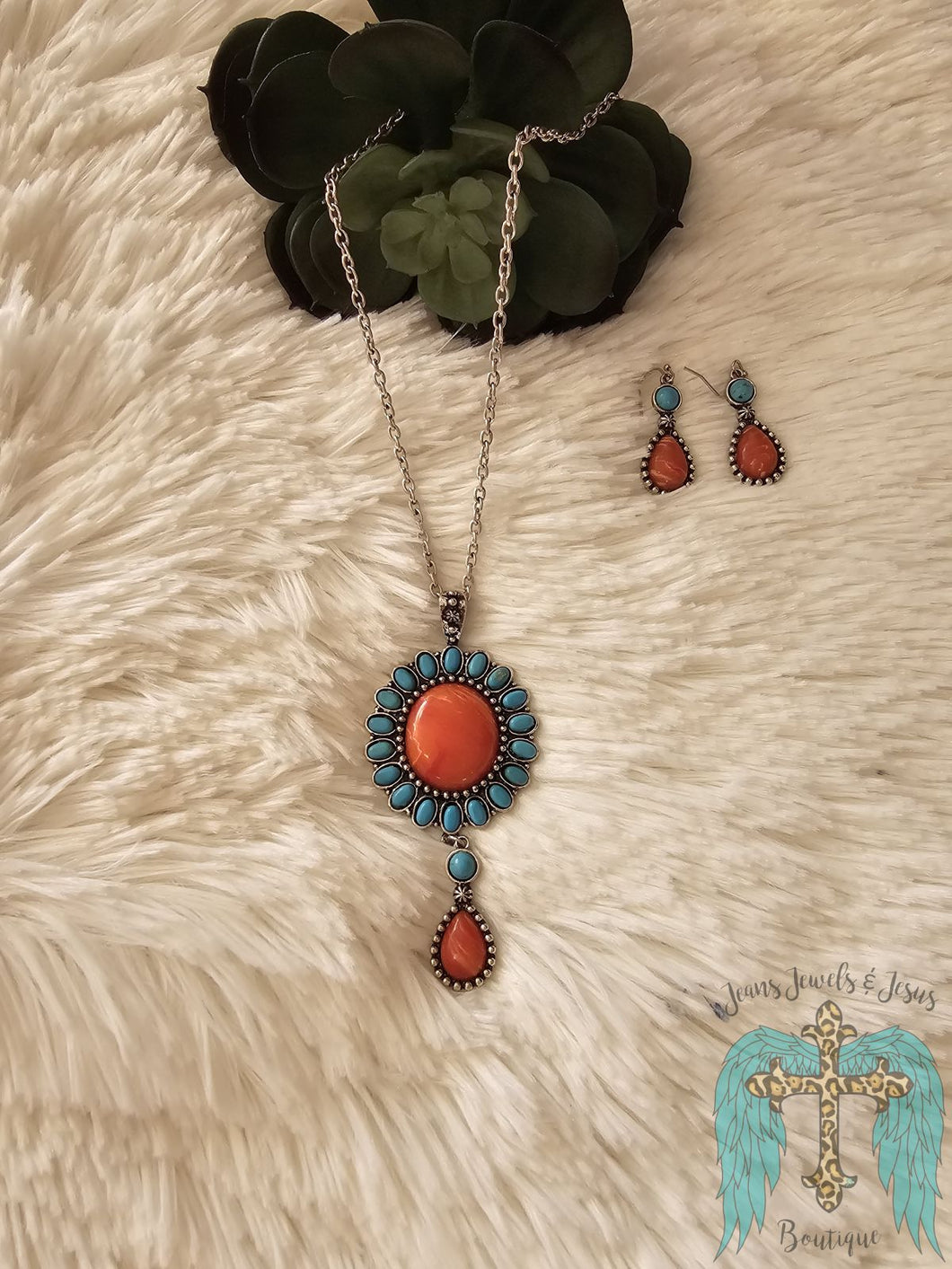 Orange and Turquoise Necklace Set