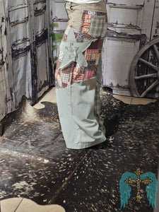 Patchwork Wide Leg Pants-Sage Grey