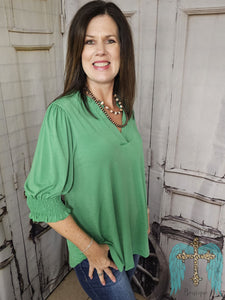 Solid Lizzy Smock Top-Kelly Green