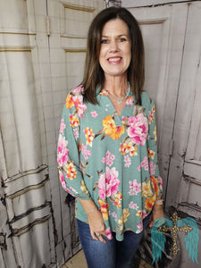 Sage Floral Lizzy Top