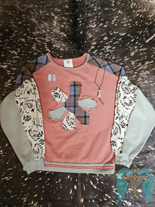 Dusty Rose Flower Patchwork Sweatshirt