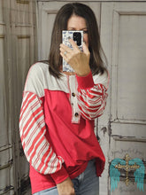 Load image into Gallery viewer, Red and White Striped Sleeve Top
