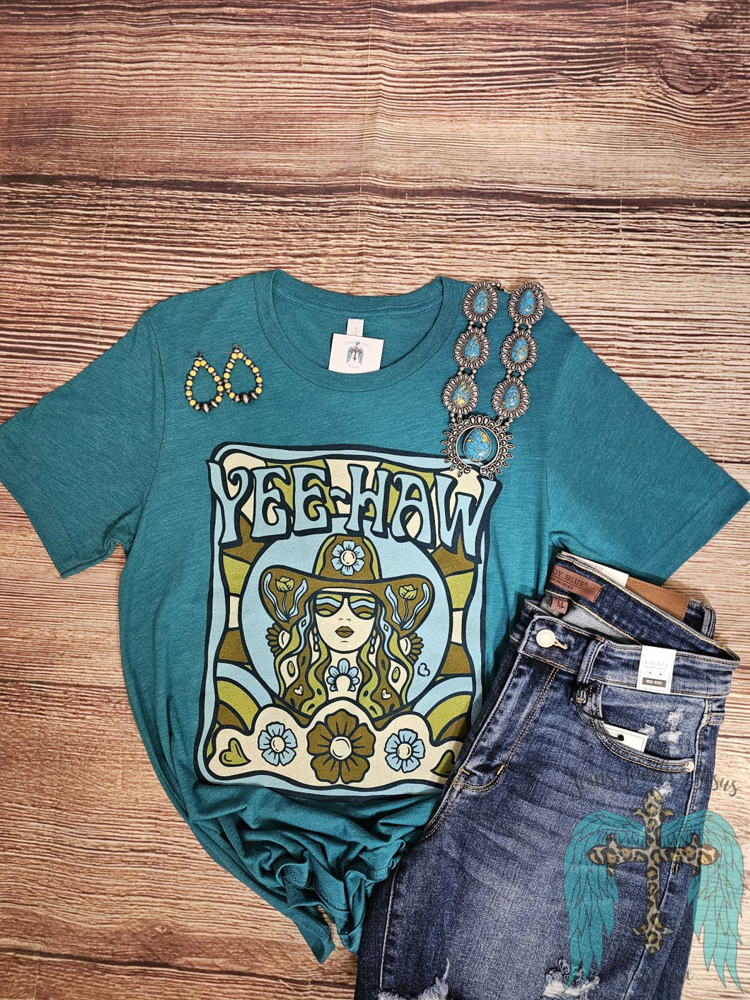 Turquoise Yee Haw Cowgirl Tee