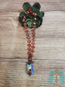 Coral Beaded Necklace With Crystal Charm