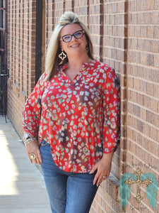 Red Multi Colored Leopard Lizzy Top