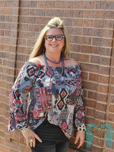 Nashville Charcoal & Red Bell Sleeve Top