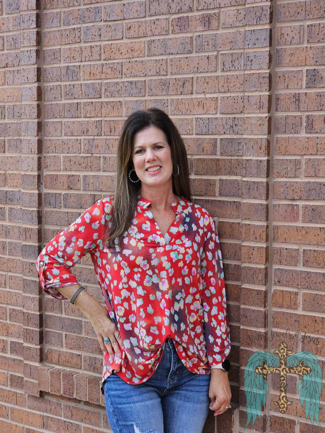 Red Multi Colored Leopard Lizzy Top