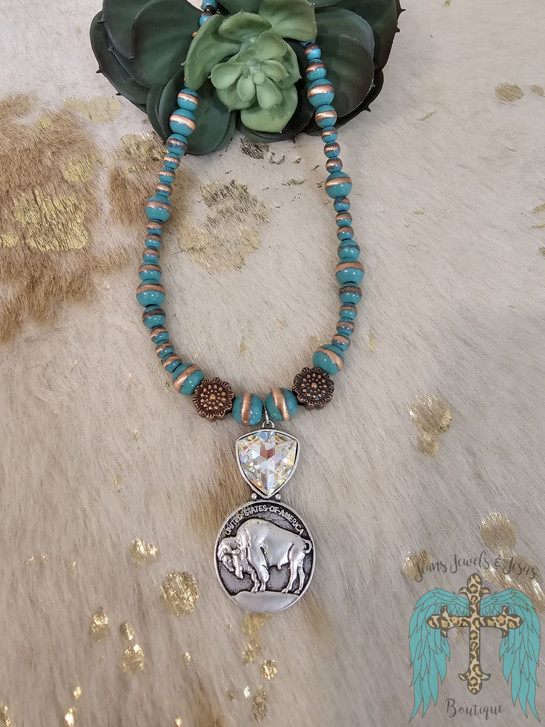 Navajo Pearl Necklace With Buffalo Coin