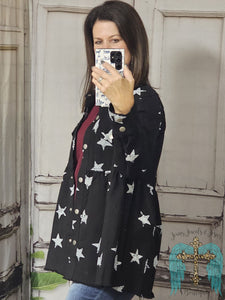 Star Print Raw Edge Shirt Jacket