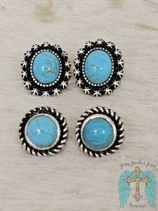 Western Design Stone Stud Earrings