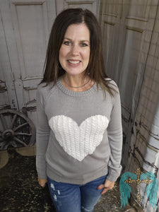 Grey Knit Sweater with Ivory Jacquard Heart