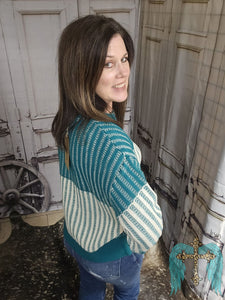 Turquoise Contrast Heart Sweater