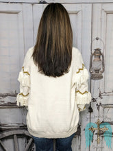 Load image into Gallery viewer, Zip Up Sweater with Fringe Sleeve Details
