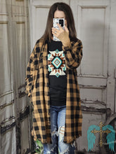 Load image into Gallery viewer, Plaid Long Sleeve Hooded Kimono-Brwn and Blk
