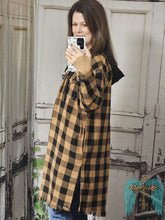 Load image into Gallery viewer, Plaid Long Sleeve Hooded Kimono-Brwn and Blk
