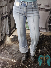 Load image into Gallery viewer, Risen High Rise Straight with Front Seam &amp; Cuff Jeans- Light Wash
