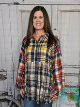 Load image into Gallery viewer, Plaid Button-up Balloon Sleeve Top
