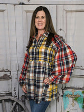 Load image into Gallery viewer, Plaid Button-up Balloon Sleeve Top
