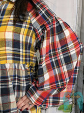 Load image into Gallery viewer, Plaid Button-up Balloon Sleeve Top
