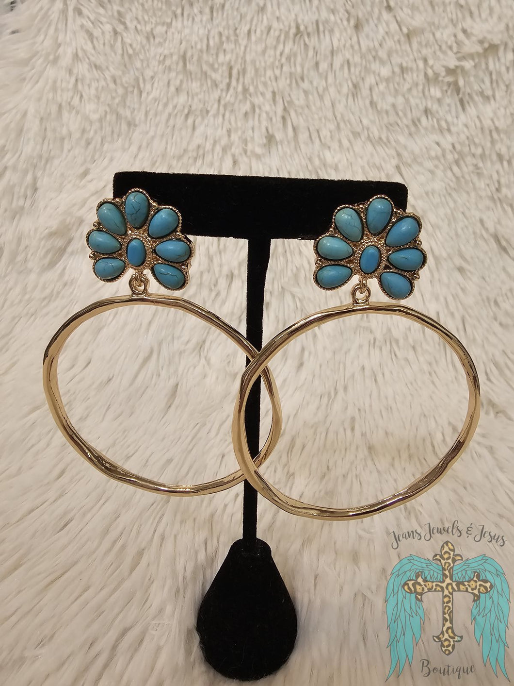 Boho Gold Hoops With Turquoise Stone