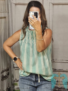 Striped Turquoise Sleeveless Top