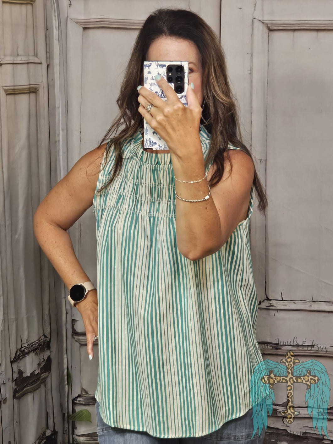 Striped Turquoise Sleeveless Top