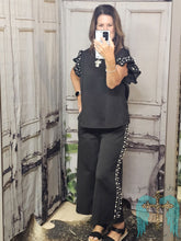 Load image into Gallery viewer, Black Quilted Pant Set With Pearl Detail
