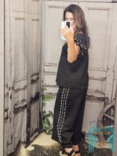 Load image into Gallery viewer, Black Quilted Pant Set With Pearl Detail
