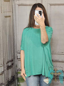 Oversized Stretchy Dolman Sleeve Top-Emerald