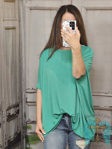 Oversized Stretchy Dolman Sleeve Top-Emerald