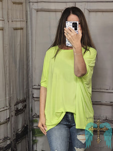 Oversized Stretchy Dolman Sleeve Top-Neon Green