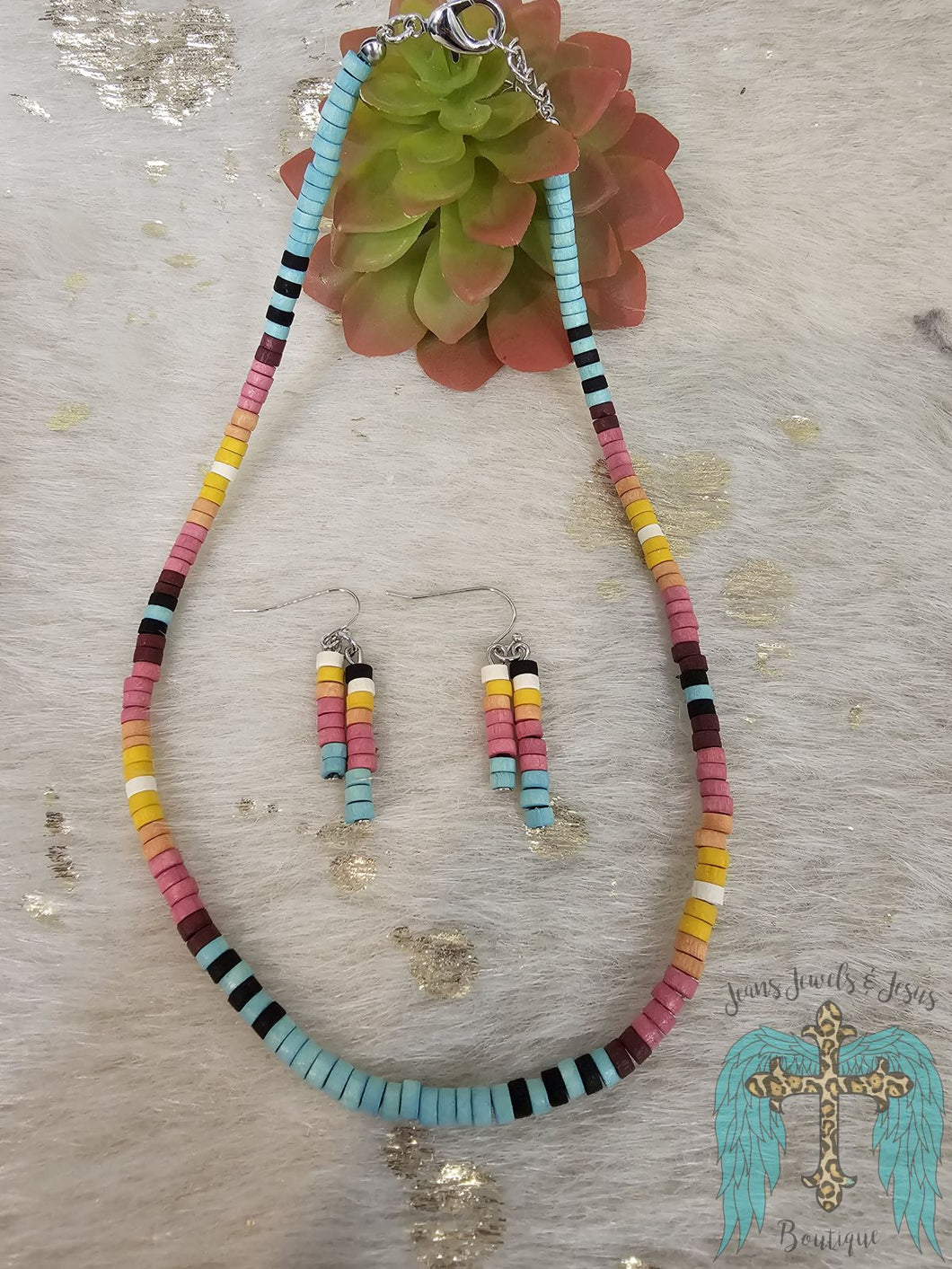 Multi-Colored Western Wood Bead Necklace Set