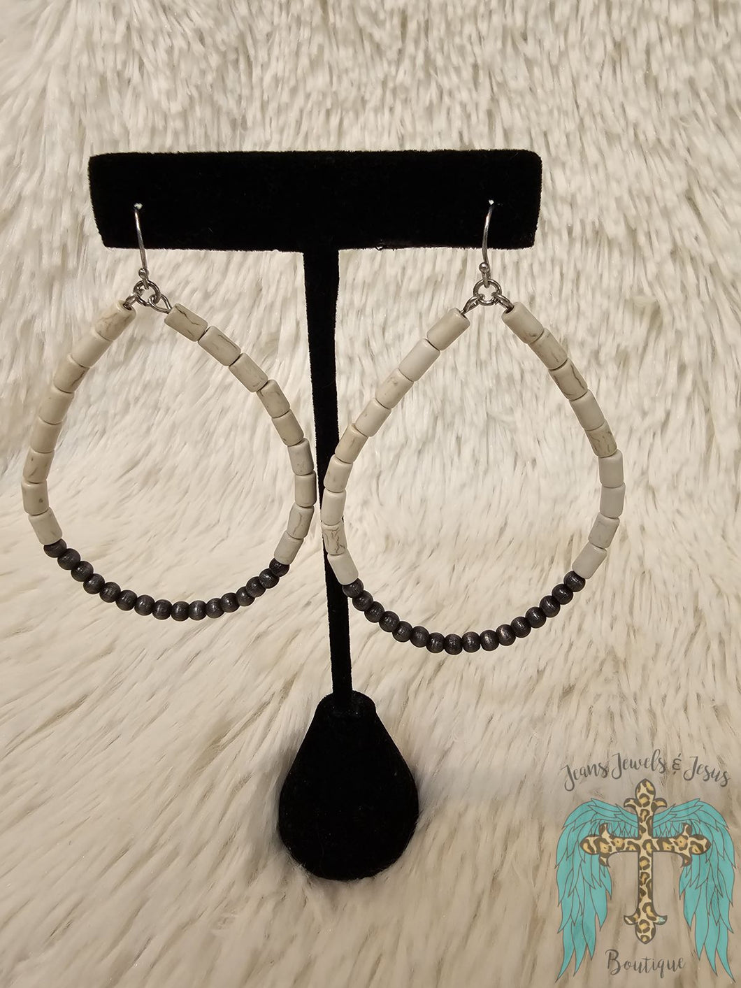 White Buffalo Beaded Hoops With Navajo Pearls