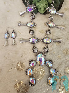 Echo Valley Silvertone Iridescent Crystal Naja Necklace Set
