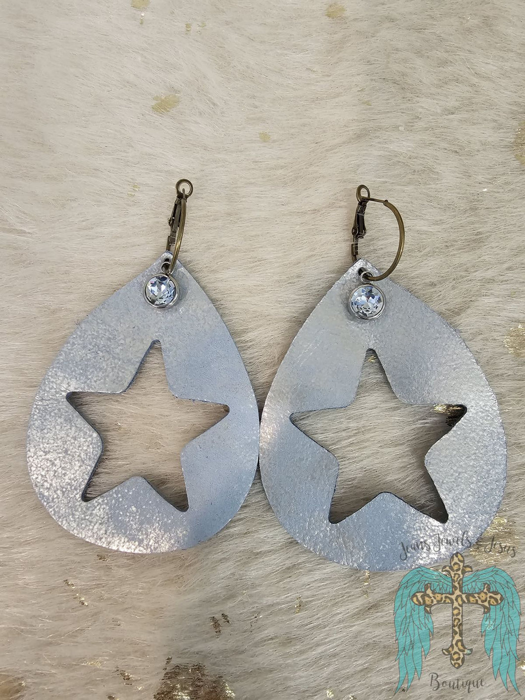 Leather Star With Stone Earrings