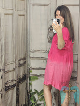 Load image into Gallery viewer, Dip Dye Frayed Linen Dress-Hot Pink
