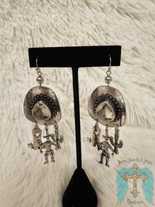 Western Cowboy Hat With Cowboy Dangle Earrings