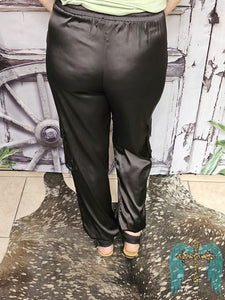 Satin Cargo Jogger Pants - Black