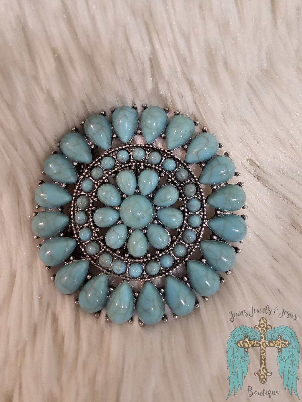 Turquoise Stoned Round Belt Buckle