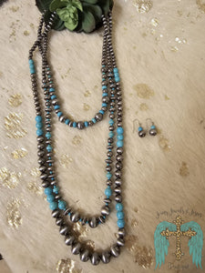 Navajo And Turquoise Pearl Necklace Set(Fashion)