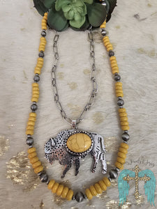 Twin Valley Buffalo Yellow Beaded Layered Necklace