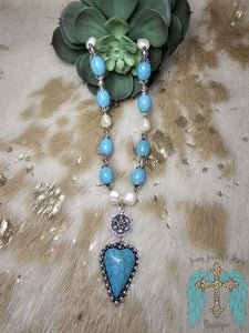 Heart Necklace With Turquoise And White Beads