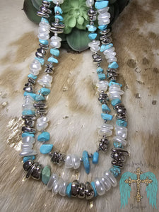 2 Strand Turquoise And White Beaded Necklace